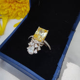 Yellow Radiant-Cut Cocktail Ring with Moissanite CZ Accents in 925 Sterling Silver